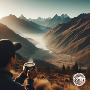 Persona viendo el paisaje tomando café
